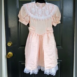 VTG JESSICA McClintock Gunne Sax Girl's Size 8 Pink/Peach Lace Dress
